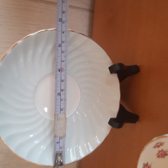 Aynsley England Bone China Vintage Teacup and Saucer Blue Swirls with Roses - Picture 12 of 13